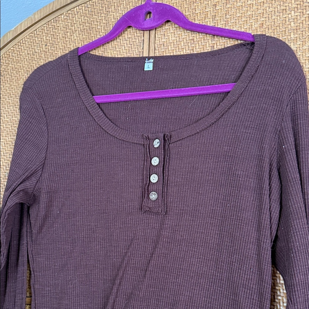 Brown Button-Detail Long Sleeve Top - Picture 5 of 5